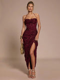 Lace Halter Slit Dress