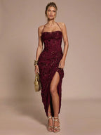 Lace Halter Slit Dress