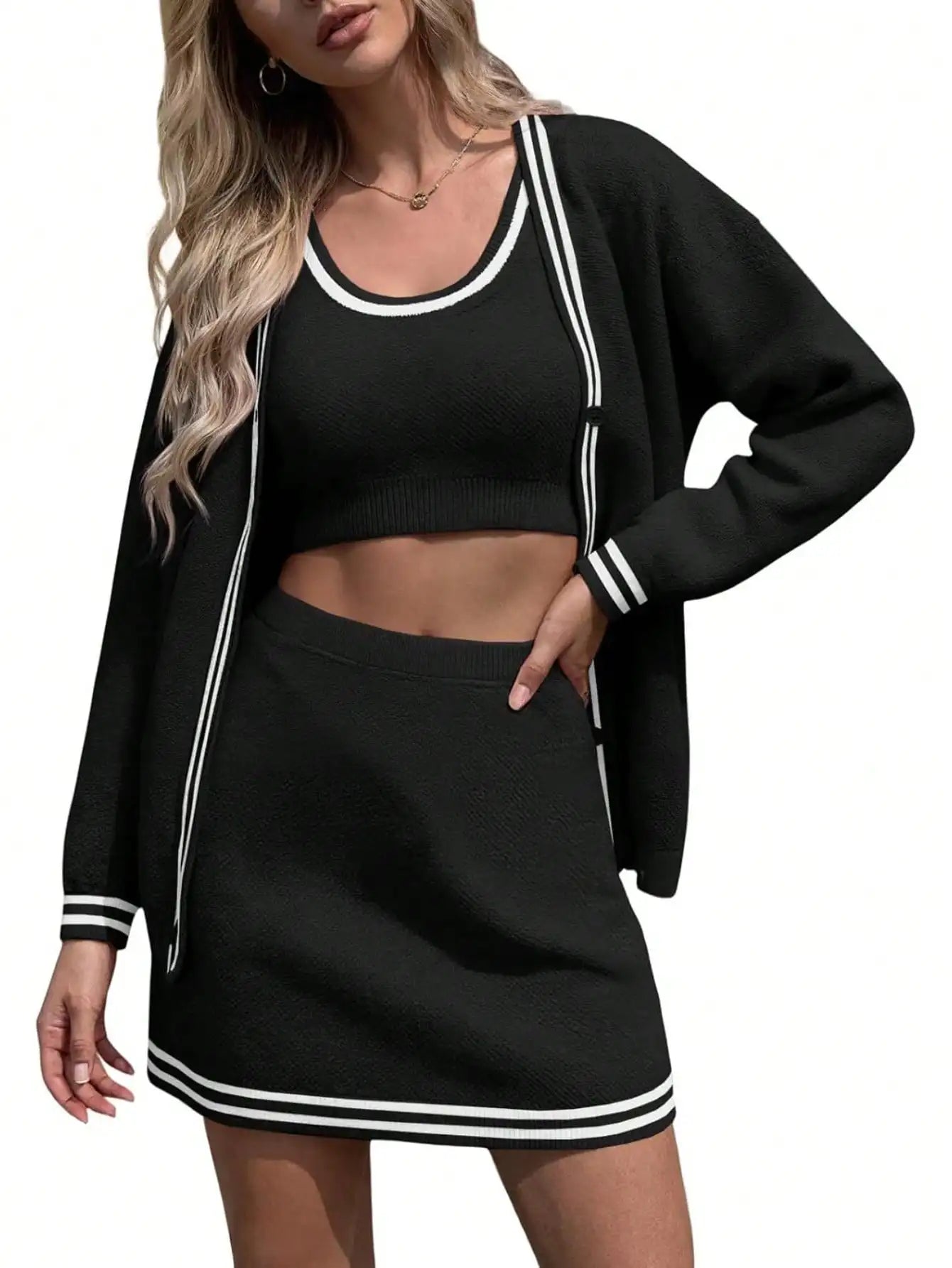 Knit Cardigan Skirt Set