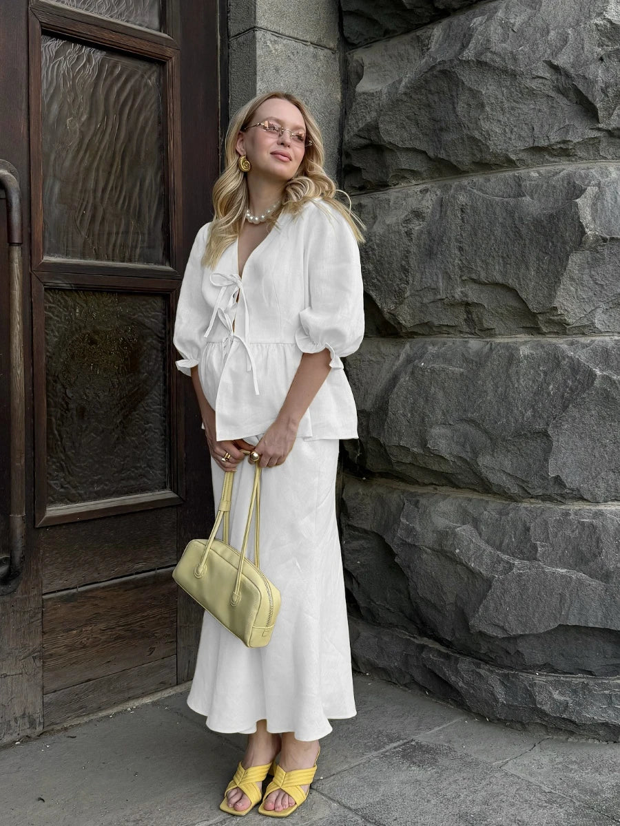 Cotton Lace-Up Skirt Set