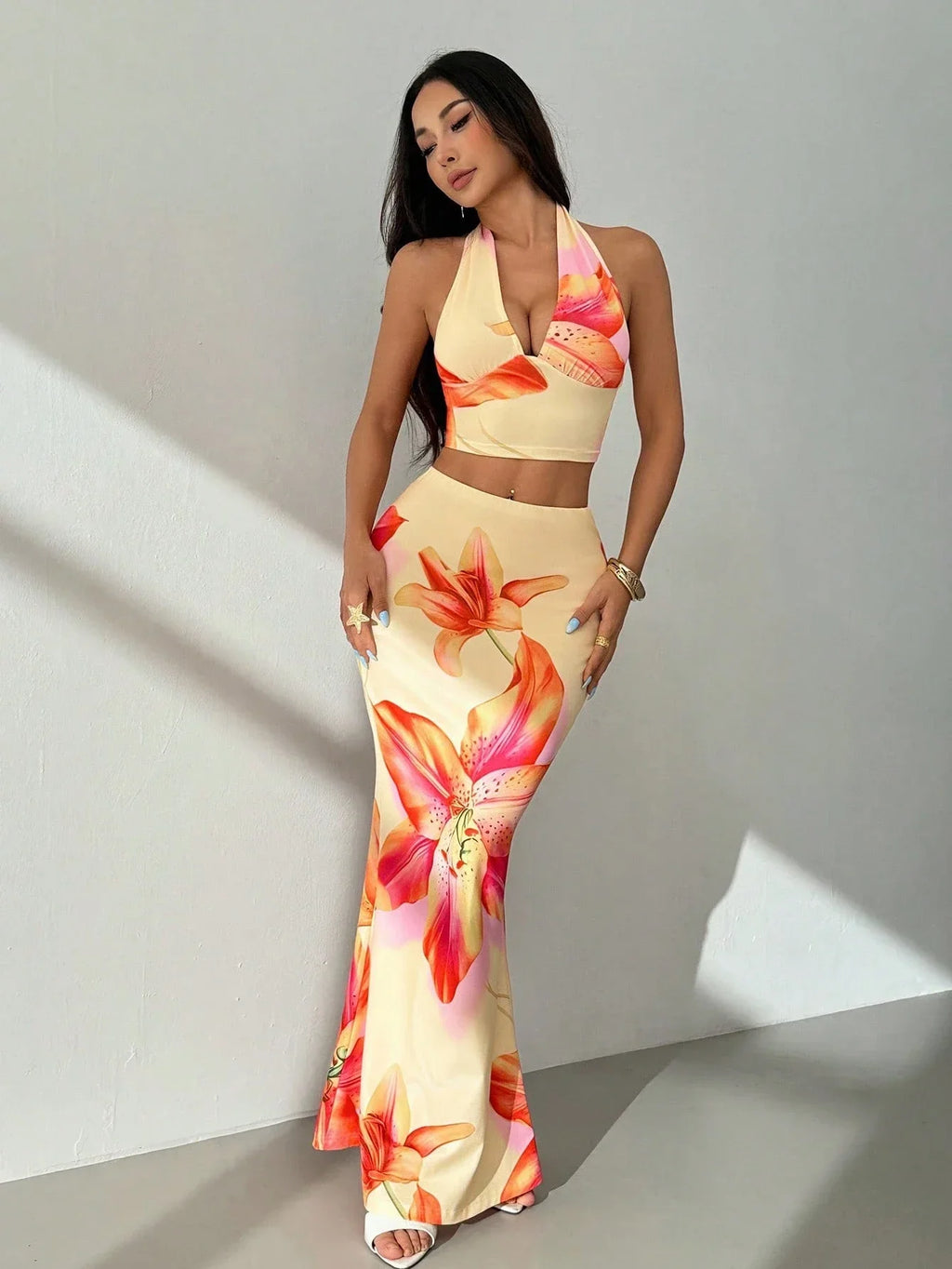 Floral Halter Skirt Set