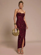 Lace Halter Slit Dress