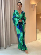 Pleated Print Maxi Dress