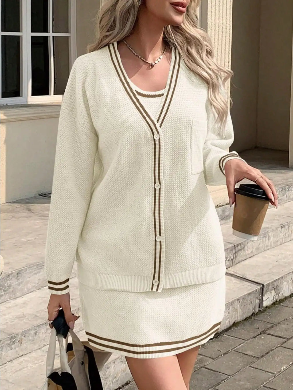 Knit Cardigan Skirt Set