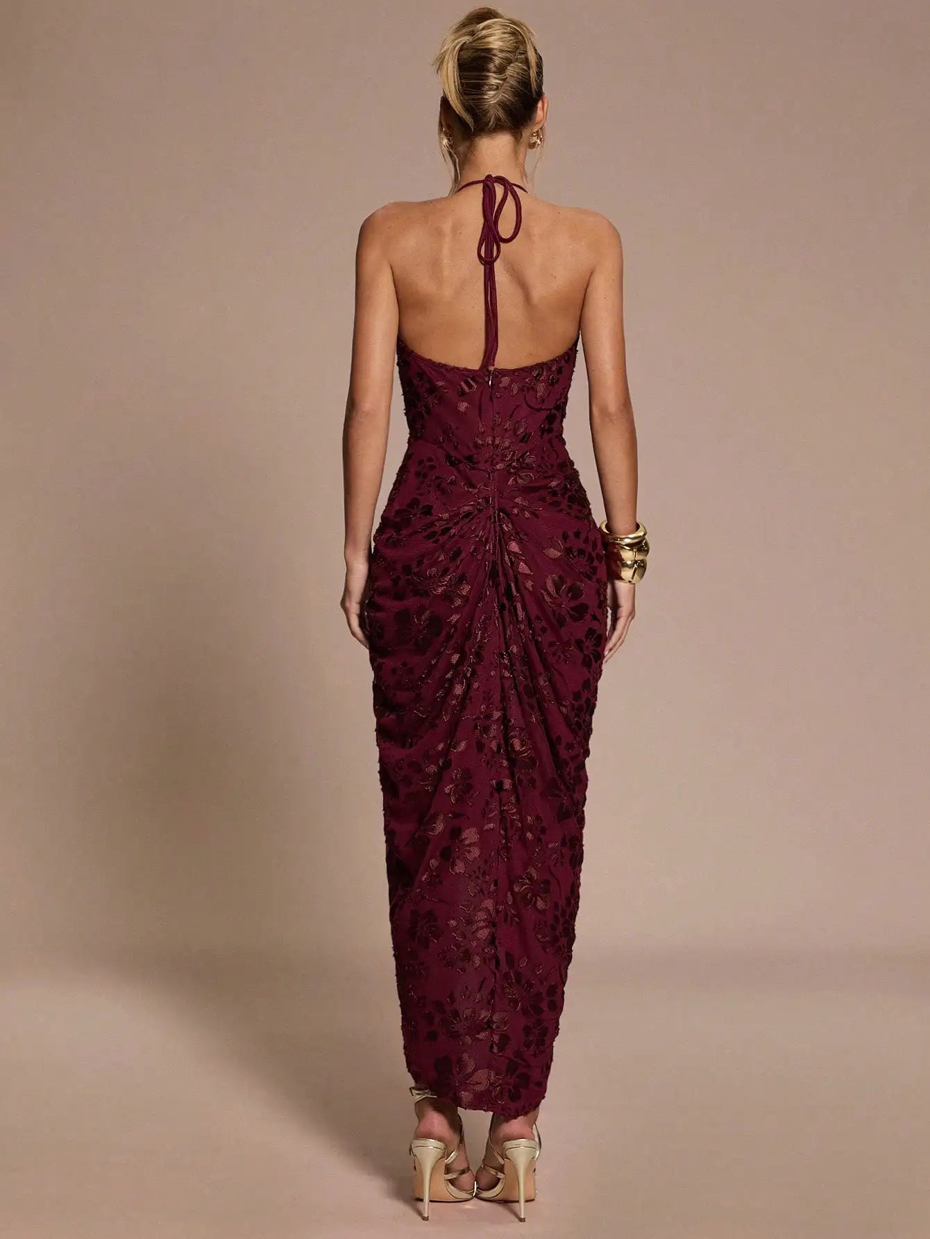 Lace Halter Slit Dress