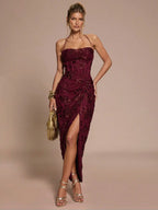 Lace Halter Slit Dress
