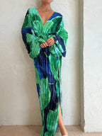 Pleated Print Maxi Dress