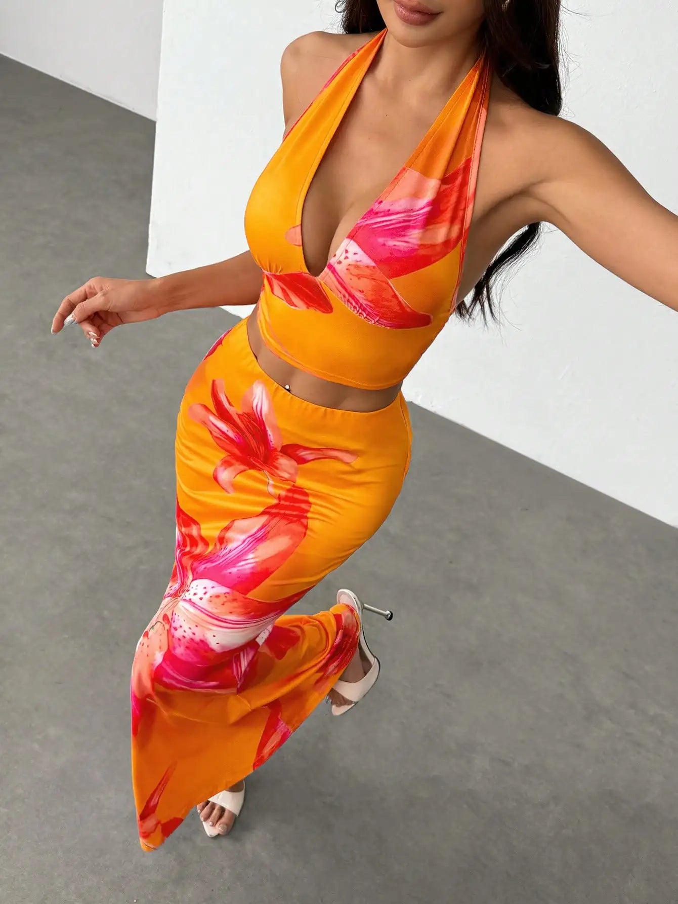 Floral Halter Skirt Set
